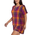 thumbnail image 2 of Daiia Orange and Purple Plaid Pattern Womens Pajama Sets Short Sleeve Pajamas for Women Sets Soft Lounge Sets Casual Round Neck Sleepwear PJS-Medium, 2 of 7