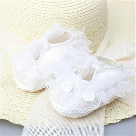 Newborn Infant Baby Girl Princess Non-Slip Lace Flower Baby Shoes Soft Sneaker White 0-3M