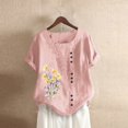 thumbnail image 3 of Camiseta Casual de Manga Corta con Botón de Cuello Redondo de las Mujeres, Tops Cortos para las Mujeres, 3 of 4