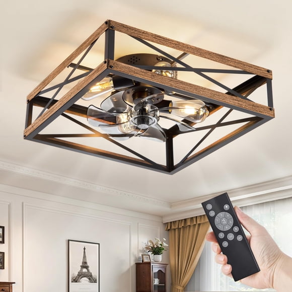 Ventilador de techo LEDIARY, control remoto rústico con jaula cuadrada de 20 pulgadas
