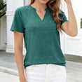 thumbnail image 5 of KIHOUT Women's Casual Notched V-Neck Short Sleeve T-Shirt Relaxed Fit Cotton-Like Everyday Summer Top, 5 of 8