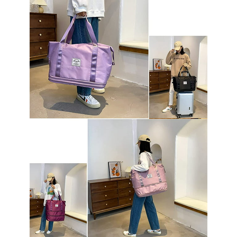 Large Capacity Folding Travel Bag with Luggage Sleeve for Women