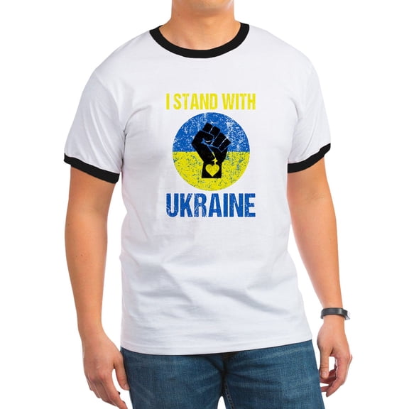 CafePress - Support Ukraine I Stand With Ukraine P T Shirt - 100% Cotton Ringed T-Shirt