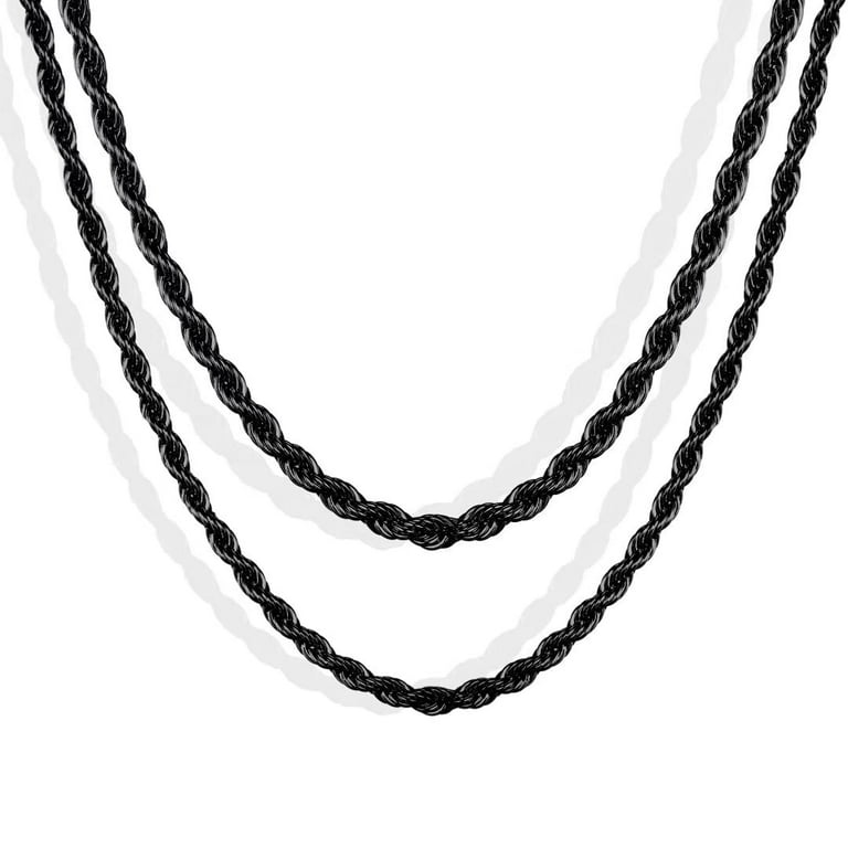 Gold Time Men's Stainless Steel Black Rope Chain Necklace - 22