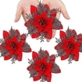 thumbnail image 2 of 12 piezas de flores artificiales con purpurina navideña, decoraciones de flores navideñas de 15 cm, rojo (esheng), 2 of 5