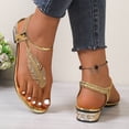 thumbnail image 5 of Samdudou Sandals for Women Open Toe Flat Thong Shoes Sparkly Rhinestone Leaf Applique Elastic Ankle Strap Dressy Slip On Backless Footwear for Summer Beach Vacation, 5 of 8