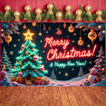thumbnail image 6 of Neon Light Christmas Banner Christmas Tree Merry Christmas Display Colorful Ornaments Snowflake Pattern Xmas Backdrop for Christmas Party New Year Celebration Holiday Gathering, 6 of 9