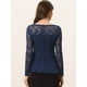 thumbnail image 4 of Blusa de encaje floral Allegra K elegante de manga larga con cuello redondo Azul Oscuro XL, 4 of 6