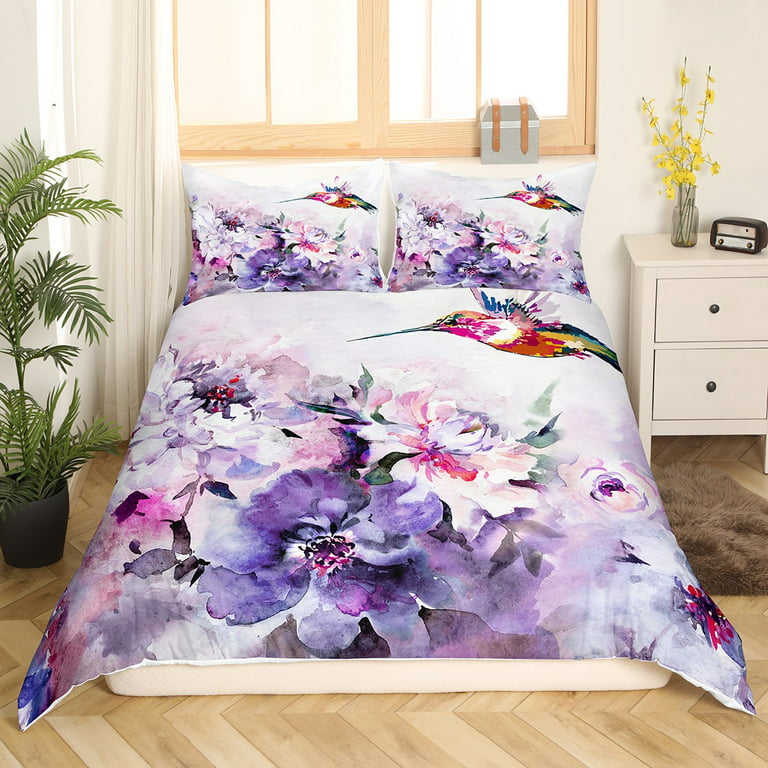 Artsy Aesthetic Flower Painting Purple and Cream Cotton Bedding Duvet –  PeachyBaby