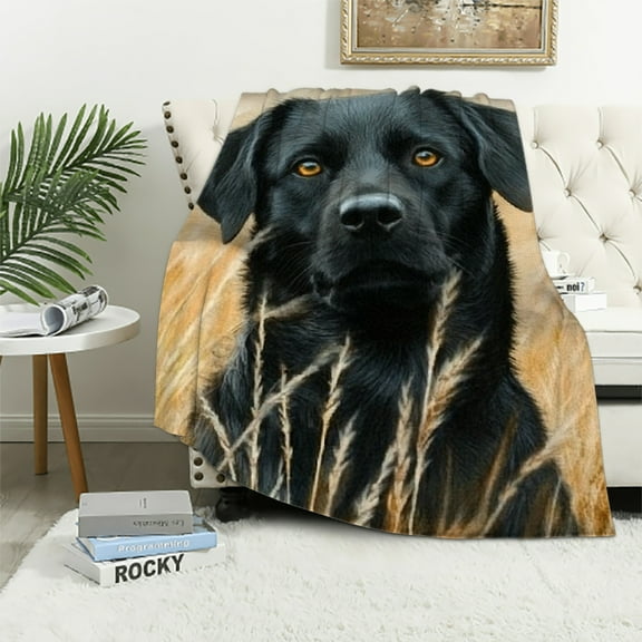 Autua Black Lab Portrait Blanket,Stunning Labrador Natural Field Throw Blankets,Gifts for Men Women & Dog Lovers, Lightweight Soft Fleece Cozy,for Sofa Couch Bed Room Rustic Decor 40x50in