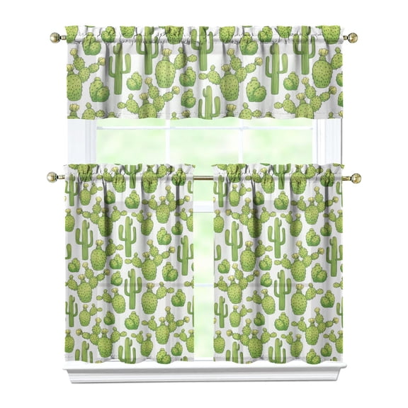 Aesthetic Succulent Kitchen Curtains Set, Rod Pocket Curtains, Southwestern Desert Style Kitchen Window Treatment