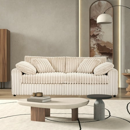 Roundhill Furniture Belvoir Upholstered Stationary Sofa, Beige Champagne