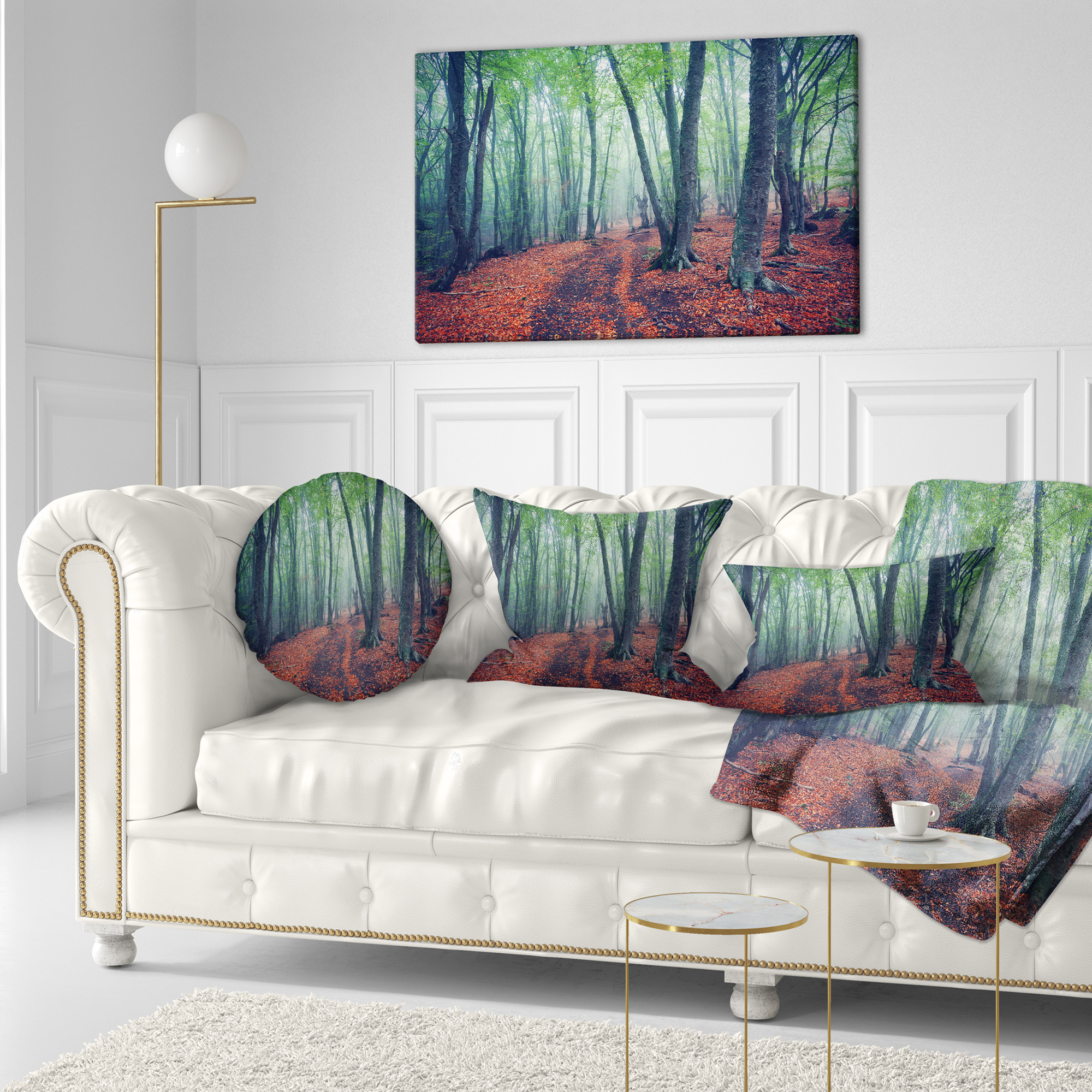Designart Beautiful Green Autumn Forest - Landscape Photography Throw Pillow - 12x20