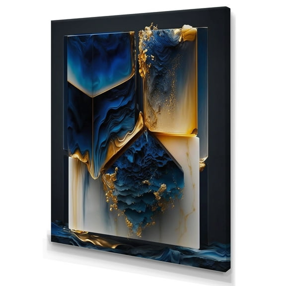 Designart Abstract Geode Gold And Blue Marble Shape II Canvas Wall Art