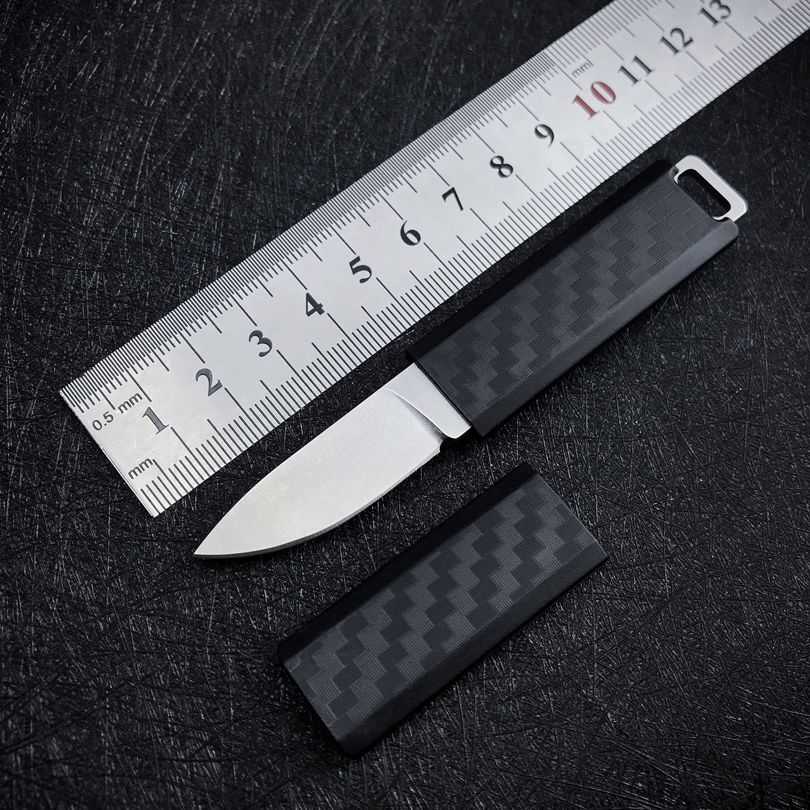 Mini Utility Knife, Compact Pocket Knife with Sheath, Fixed Blade Knife for Cutting Cartons, Packaging and Gift Collections (Black)