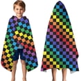 thumbnail image 3 of Colorful Rainbow Checkered Pattern Hooded Bath Towel，50"x30" for Ages 3 To 12 Kids, Quick Dry Lightweight Soft Microfiber Hood Beach Towel Cover Up for Kids, 3 of 7