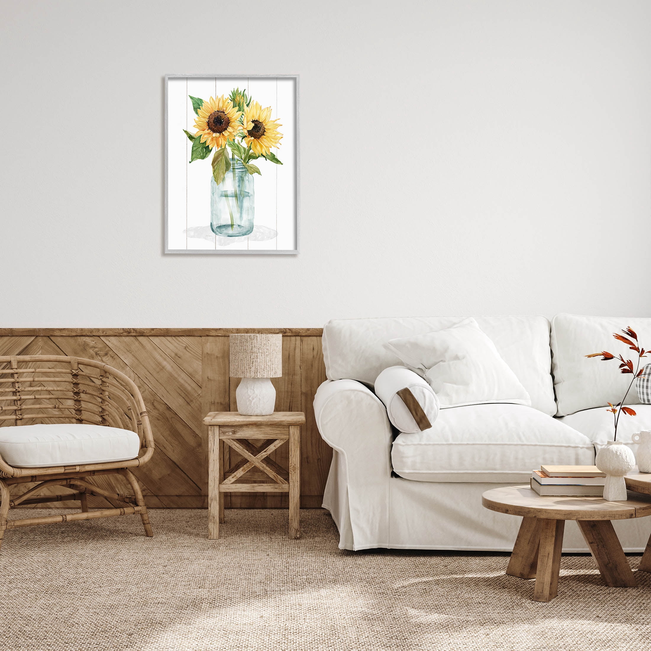Stupell Industries Yellow Sunflowers Country jar Graphic Art Gray Framed Art Print Wall Art, Design by Livi Finn