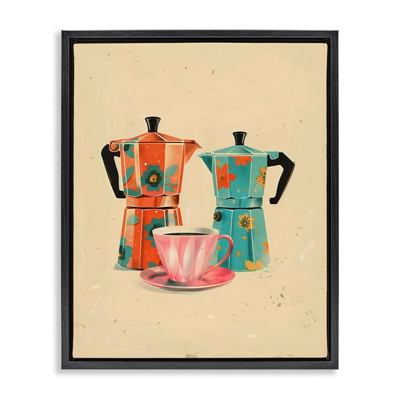 Stupell Industries Traditional Retro Morning Moka Pots Black Floating Frame Canvas Art, 17 x 21, by Arlington Prints