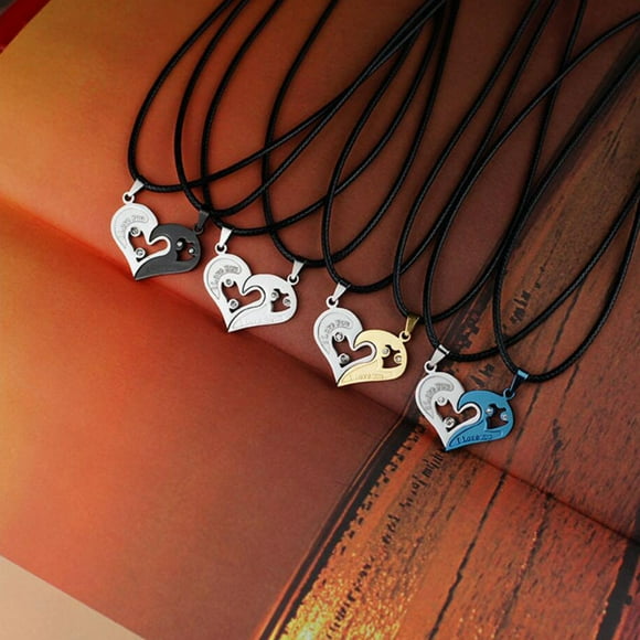 Bluelans 2Pcs/Set Je t'Aime Incrusté de Strass Pendentif Couple Collier Assorti Coeur