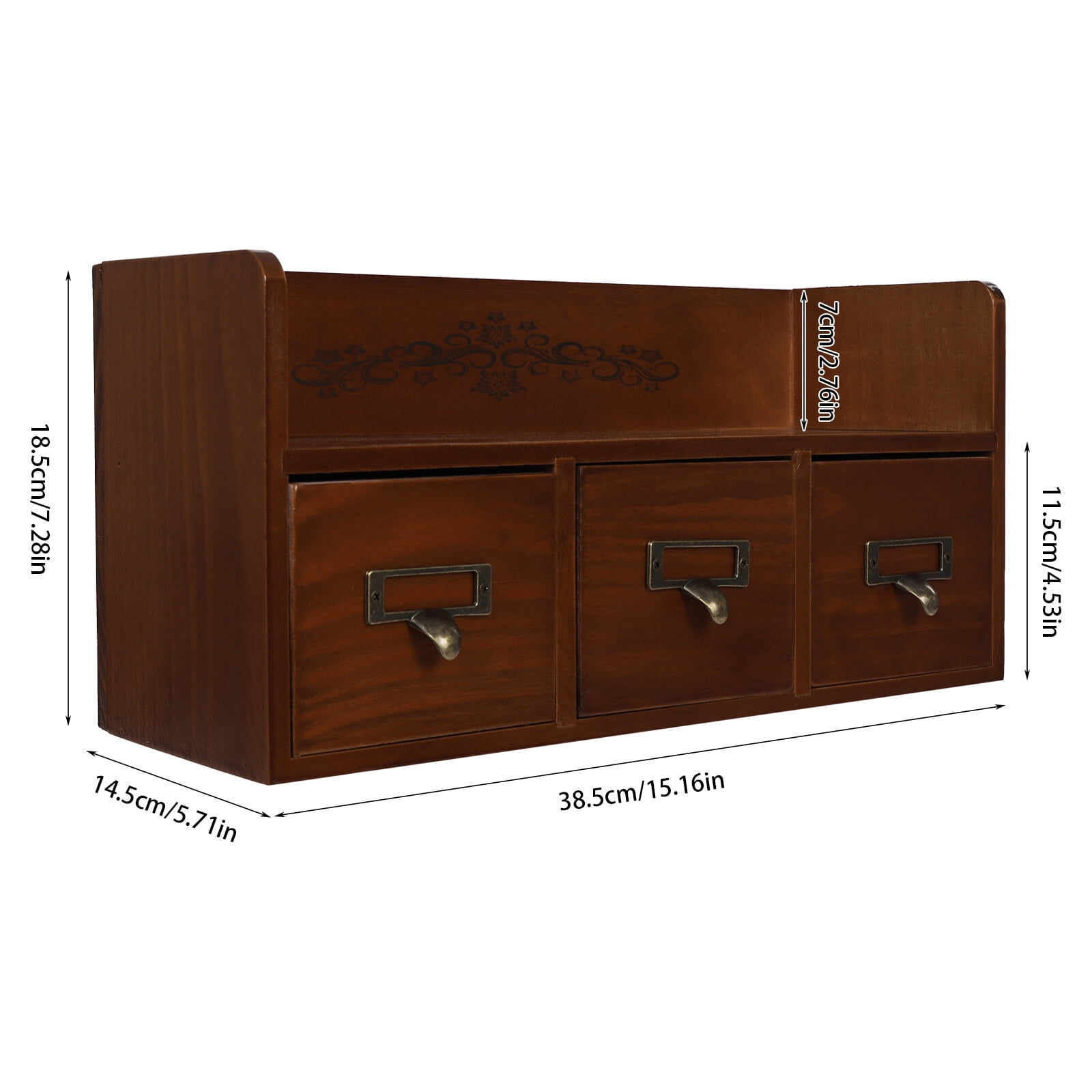 3 Drawers Vintage Desktop Organizer Small Wood Storage Cabinet Cosmetic Jewelry Organizing Box