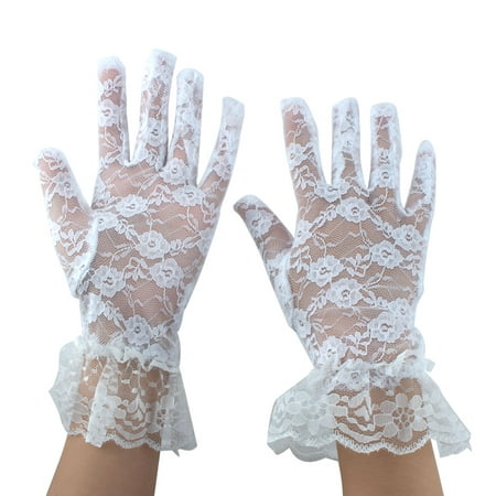 Women Driving Spring Summer Full Finger Sun Resistant Gloves Mittens White