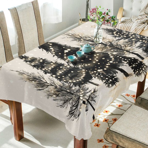 Yayeee Tablecloths 54" x 54" Rectangle Wrinkle Resistant Party Table Cover, Hand Drawn Christmas Trees