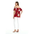 thumbnail image 4 of Women's Hawaiian Off-Shoulder Ruffle Muumuu Top in Pineapple Garden Burgundy M, 4 of 5