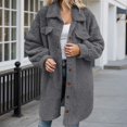 thumbnail image 2 of DHFJKG Women's Winter Teddy Long Jacket Windproof Button-Down Solid Color Long Sleeve Turndown Collar Knee-Length Fuzzy Coat Thickened Comfort Outerwear, 2 of 5
