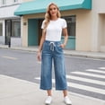 thumbnail image 6 of Jean Capri Pants for Women Summer Casual Cropped Pants Elastic Waist Side Pockets Denim Capri Pants, 6 of 6