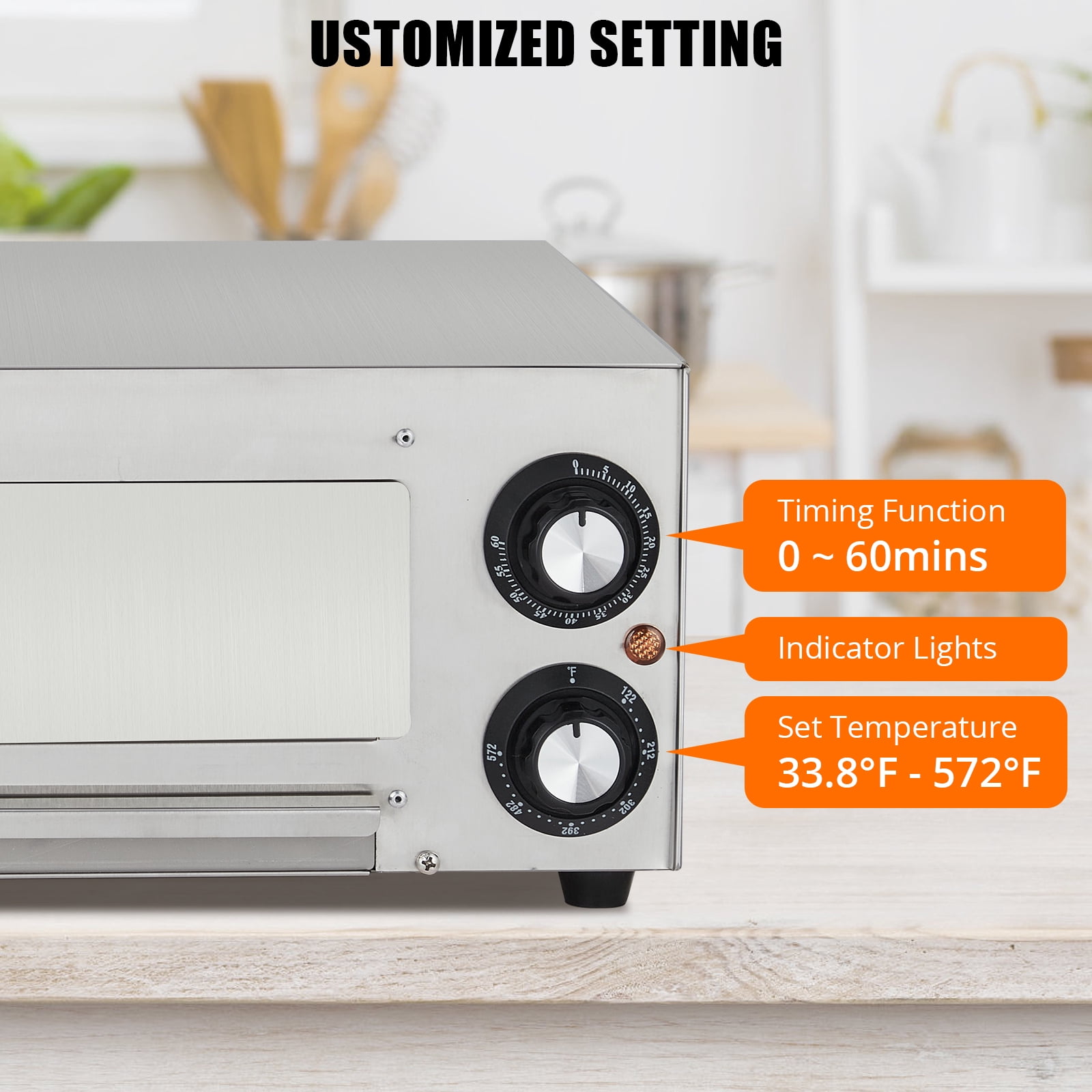 Kojooin Home Countertop Electric Pizza Oven, Made Of Stainless Steel, with Pizza Stone, Adjustable Timer/Temperature, Suitable for Home Kitchens and Food Carts