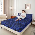 thumbnail image 3 of Homewish Boho Damask Skull Bed Sheets for Kids, Royal Blue Gothic Halloween Full Size Sheets, 4pcs, 1 Flat Sheet, 1 Fitted Sheet and 2 Pillowcases, 3 of 5