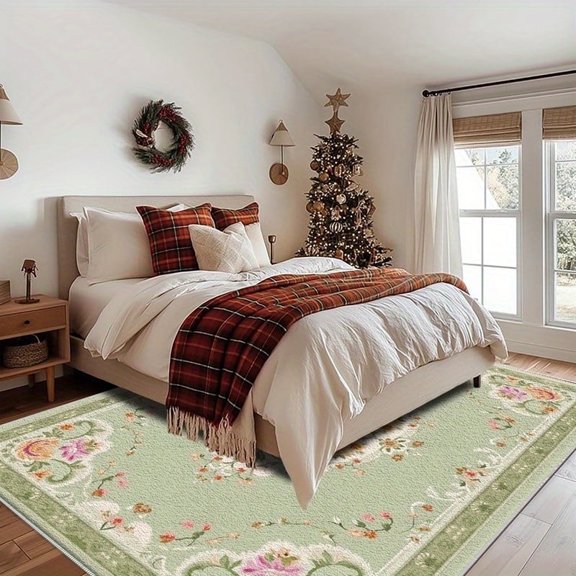 1PC Floral-patterned Area Rug Partial Carpet, Lightweight Washable Easy-to-tidy Carpet Mat Festival Gift, Suitable for Living Room, Bedroom, Dining Room, Office, Balcony, Room Accessones