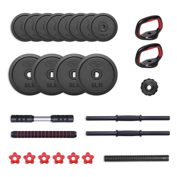 Athletic Works 40LB 5 in 1 Adjustable Dumbbell Set , Fitness Exercises for Home Gym, Black, 1-inch Holes Fit Standard Sized Bar