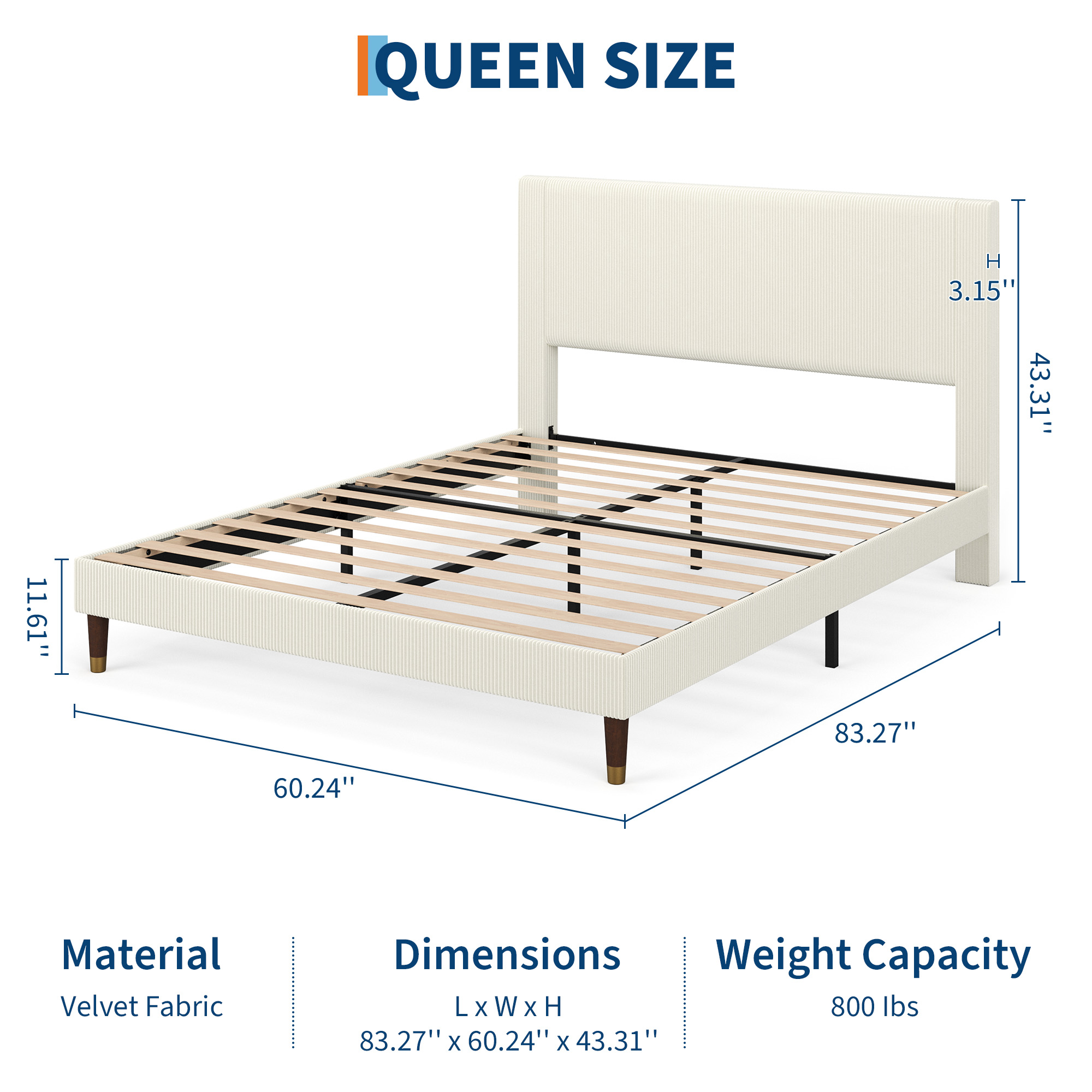 Twin/Full/Queen/King Bed Frame with Headboard, Corduroy Upholstered Platform Bed with Wooden Slats Support - No Box Spring Needed & Noise Free, Easy Assembly, for Bedroom Apartment