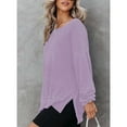 thumbnail image 4 of ZOELNIC Womens Waffle Knit Crewneck Sweatshirts Long Sleeve Side Slits Casual Pullover Sweatshirt Tops, M, 4 of 6