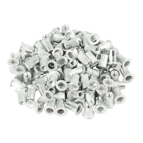 110 Pcs M4 Silver Tone Aluminum Alloy Car Auto Flat Head Rivet Nut Threaded Insert
