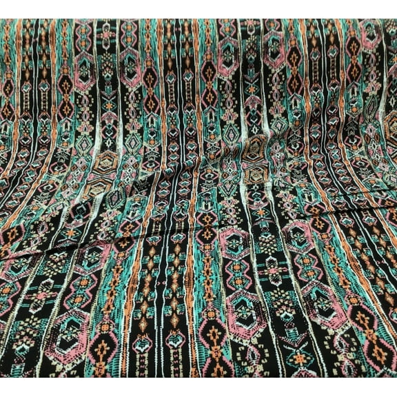 Fabric Challis Rayon Apparel Pink Teal Orange Tan White Black Aztec F420