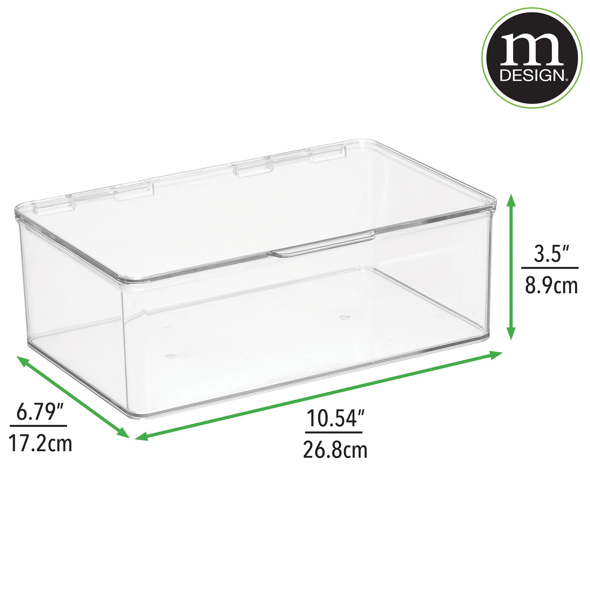 mDesign Plastic Bath Stacking Storage Organizer Box, Hinged Lid, 8 Pack, Clear