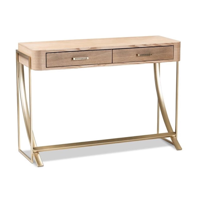 Baxton Studio Lafoy Mid-Century 2-Drawer Wood Console Table in Brown and Gold