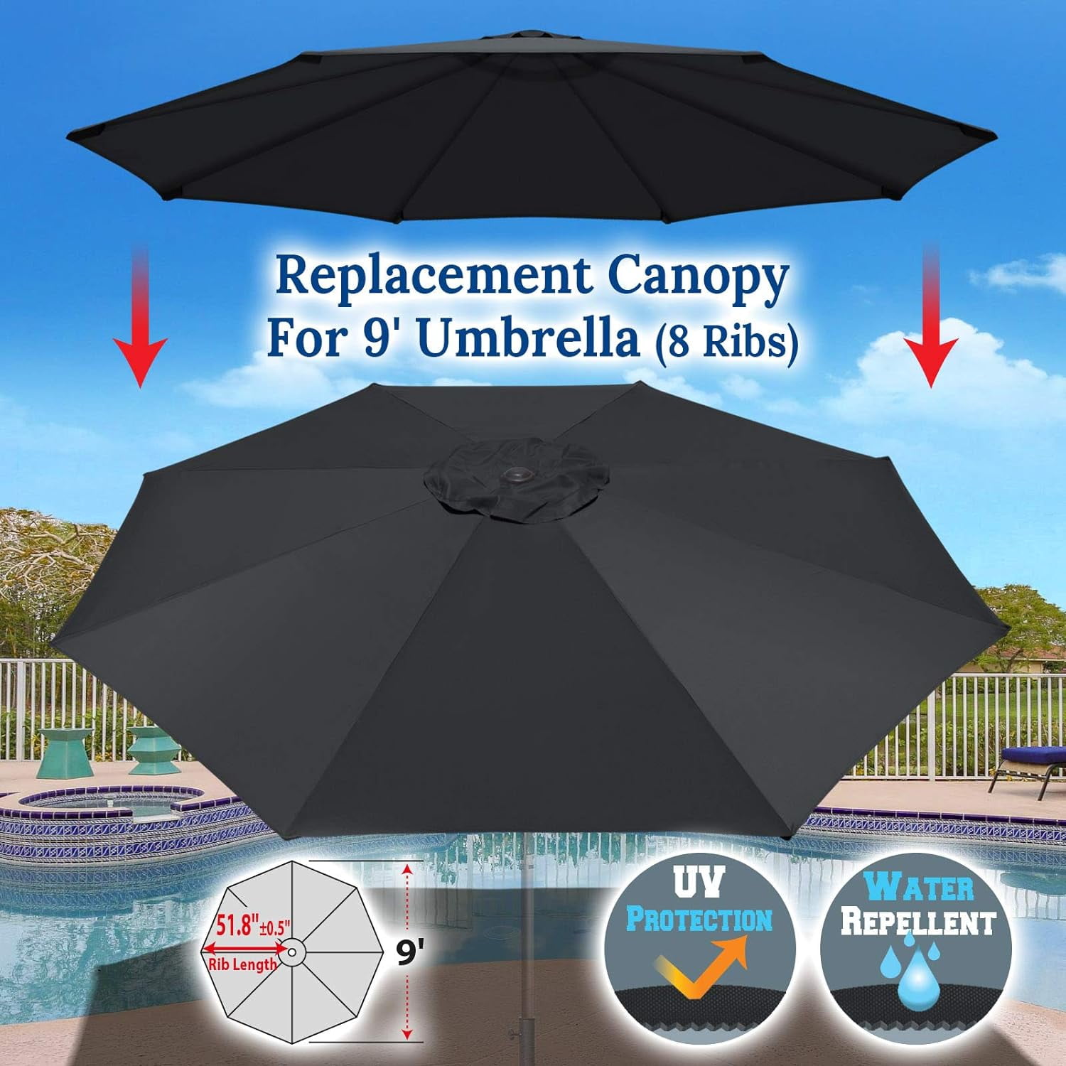 ALUVIERA 9ft Umbrella Cover Only for 8 Rib Outdoor Patio Umbrella Replacement Canopy Top