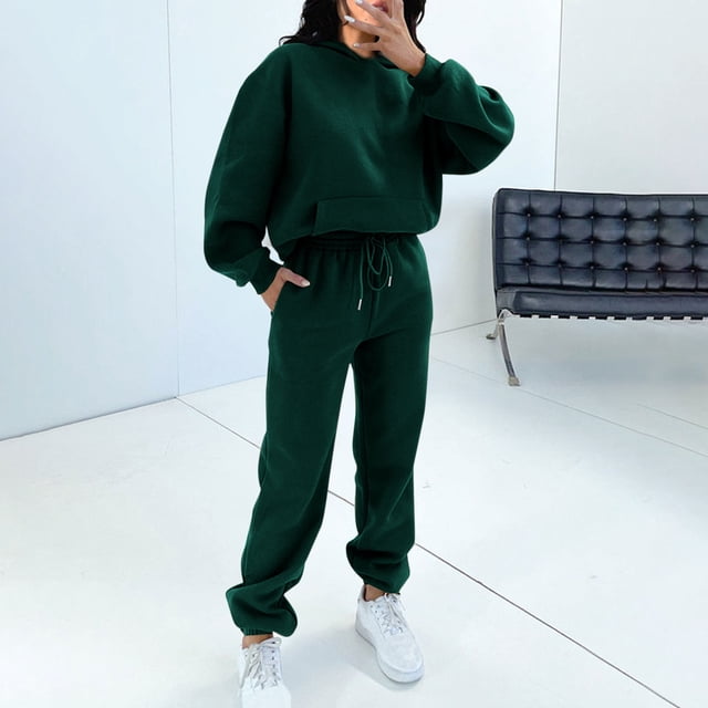 Ensemble de Deux Pièces pour Femmes 2023 Mode Poche Col Rond Décontracté Sweat à Manches Longues + Pantalon Ensemble de Sport pour Femmes en Solde