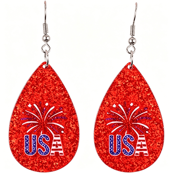 DESIGNICE 4Th of July Patriotic Glitter Earrings for Women Red White Blue Usa Flag/Fireworks/Star Teardrop Dangle Earrings Independence Day Jewelry