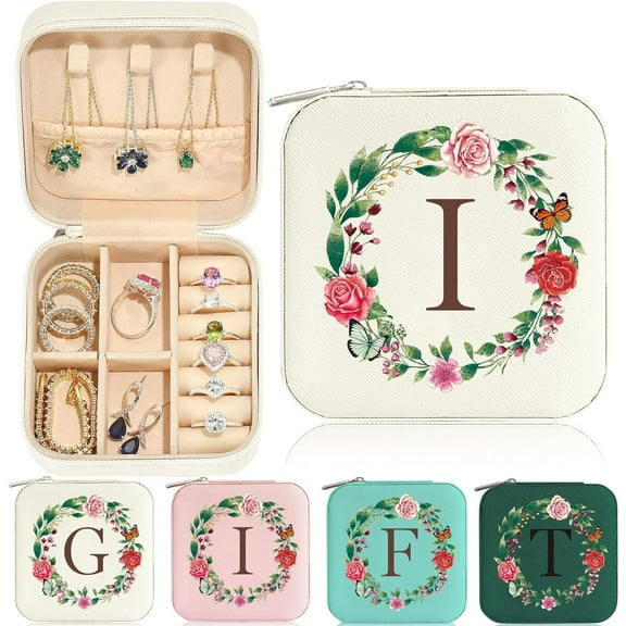 Gift For Women Girl - Teenage Girl Gift Idea Tween Teen Girl Gift | Initial Travel Jewelry Case | Small Jewelry Box Women Girl | Birthday Gifts Mom Daughter Friend Sister - Letter I, White[Z2836]