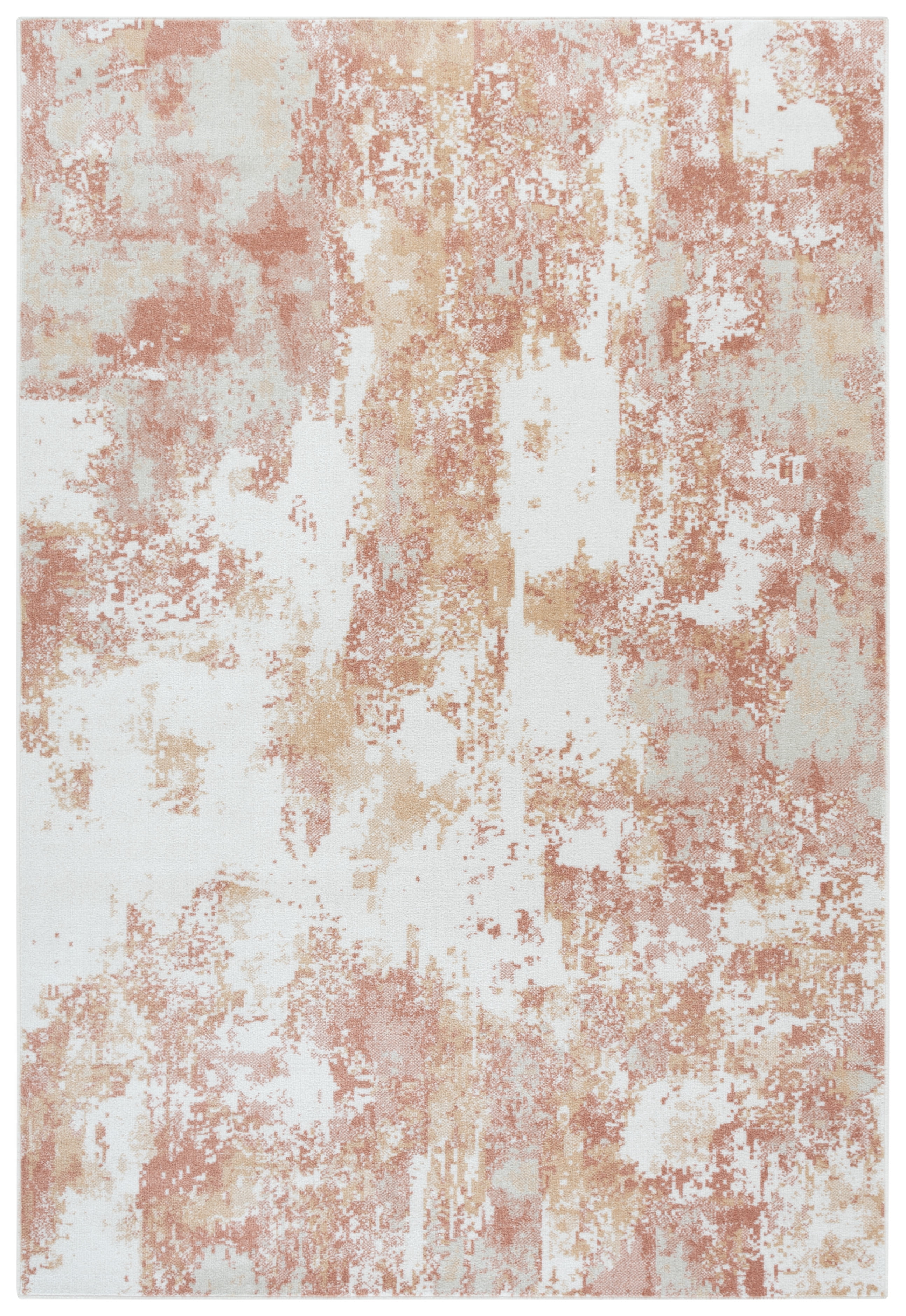 SAFAVIEH Bayside Everard Abstract Polyester Machine Washable Area Rug, Ivory/Orange Beige, 4' x 6'