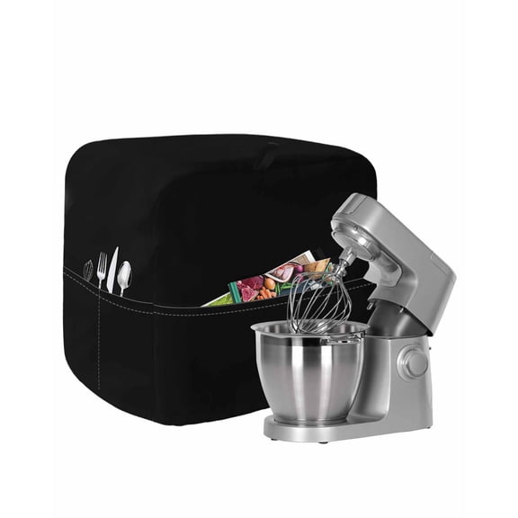 Black Stand Mixer Dust Cover with Storage Pocket & Handles, Pure Black Fits All Tilt Head & Bowl Lift Kitchen Appliance Cover Organizer Bag Accessories, 6-8 Quart