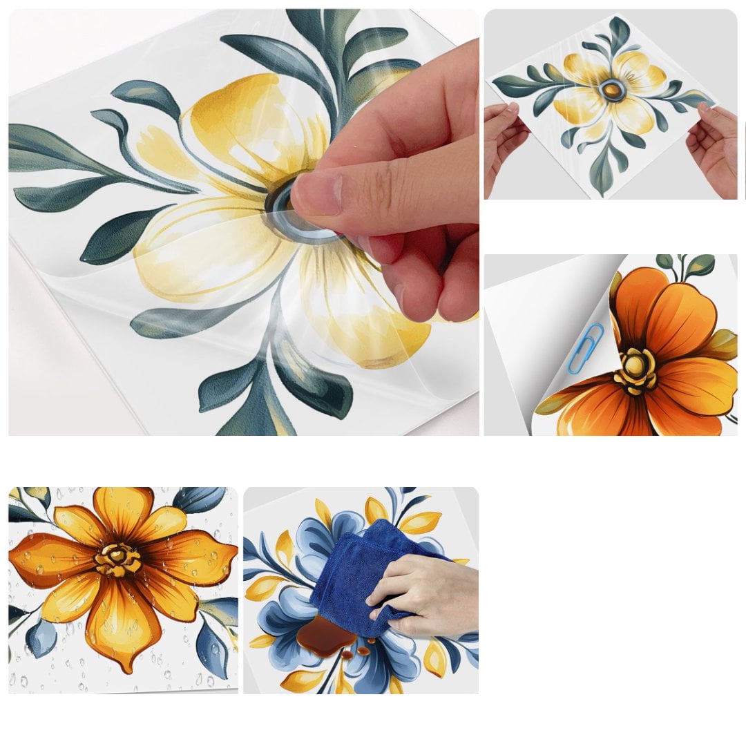 30 Pcs Tile Wall Sticker Kitchen Backsplash 5.9"x5.9" Removable Waterproof PVC Flowers DIY Decals Peel and Stick Tiles