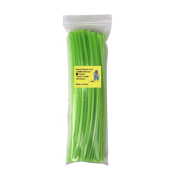 150 Pieces Precut Square .095 Inches by 12 Inches Length Grass String Trimmer Line Green