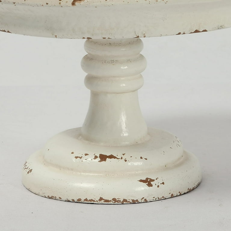SOFE Rustic White Wood Pedestal Tray Stand, Farmhouse Cake Stand