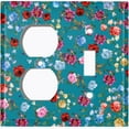 thumbnail image 4 of Metal Light Switch Plate Outlet Cover Colorful Floral Garden Wallpaper Teal ROS036, 4 of 13