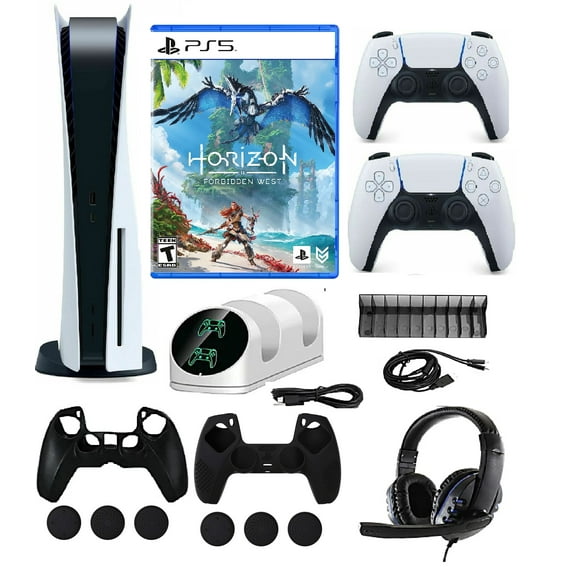 2023 Newest PlayStation_PS5 Gaming Console Disc Version Bundle with Horizon Forbidden West / One Extra Wireless Controller/ 17 In 1 Accessory kit